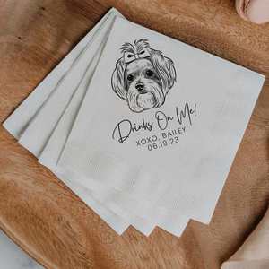 Serviettes de cocktail personnalisées pour animaux de compagnie, illustration chien, chat, lapin, pour réception de mariage, dessin de chien personnalisé - Product Image 1
