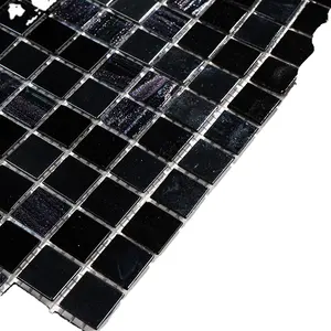 20*20 Mm Square Modern Style Crack Pure Mixed Black Glass Mosaic Tile For Decoration