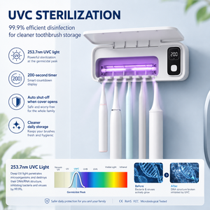 ที่วางแปรงสีฟันฆ่าเชื้อ UVC แบบติดผนัง 5 ช่อง พร้อมแบตเตอรี่แบบชาร์จได้ 2000mAh สำหรับใช้ในห้องน้ำในบ้าน - Product Image 2