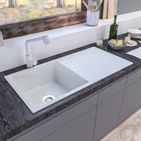 Plan de travail de cuisine en dalle de quartz de grande taille, évier à cuve unique avec installation au-dessus du comptoir, design moderne, garantie de 5 ans