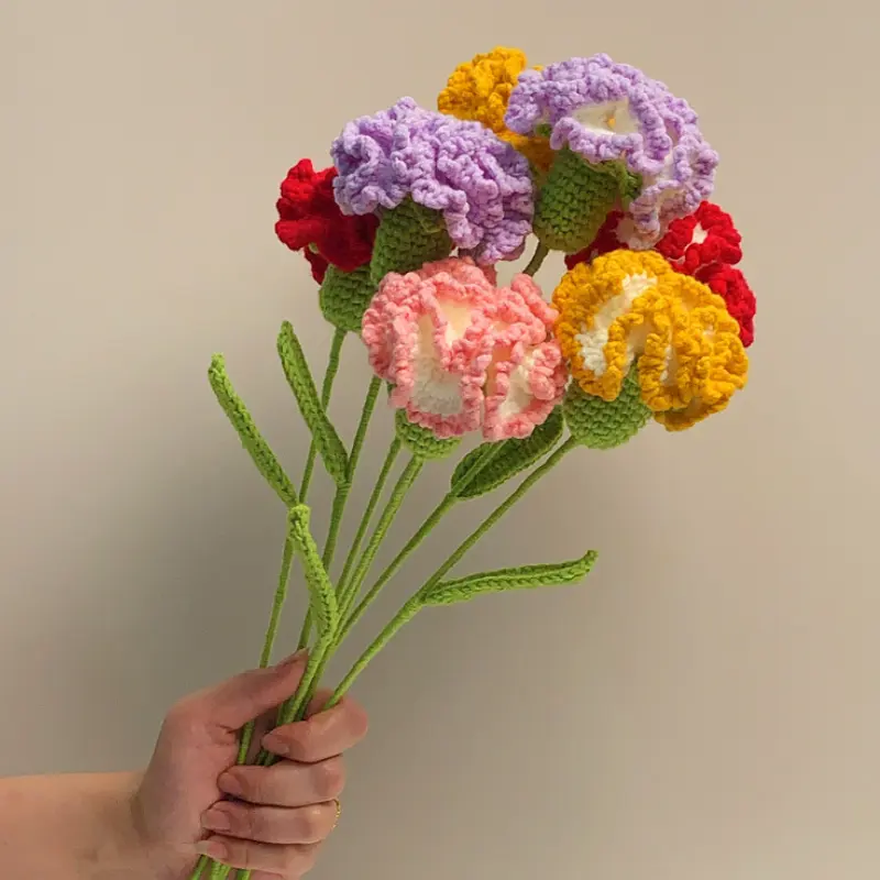 Criativo Handmade Bouquet Office Desk Decor Simulação Flor De Lã Tricô Flor Presente Para Amigo Mãe