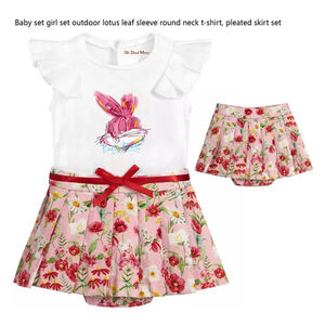 ชุดเดรสผ้าฝ้าย2ชิ้นสำหรับทารกแรกเกิดพร้อมกระโปรงพับและเสื้อยืดแขนสั้นชุดปาร์ตี้ฤดูร้อนตกแต่งลายสัตว์ - Product Image 5