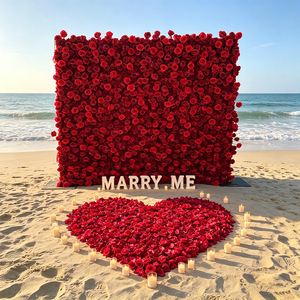 DKB Wholesale Handmade 3D 5D Rose Flower <b>Wall</b> Background <b>Panel</b> Artificial Flower <b>Wall</b> Flower Backdrop <b>Wall</b> 8ft X 8ft Red Flower - Product Image 1