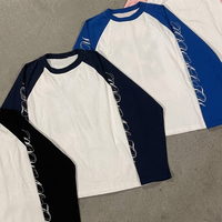 T-shirt Raglan Homme à Manches Longues Color Block Style Baseball avec Impression Personnalisée sur les Manches, Coupe Oversize, Streetwear Décontracté, Vente en Gros, Personnalisation OEM