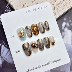 3D กดเล็บเจลสี่เหลี่ยมขนาดกลางสำหรับฤดูใบไม้ร่วง10ชิ้นอะคริลิคแบบใช้ซ้ำได้ทำด้วยมือแบบฝรั่งเศสกดบนเล็บ - Product Image 4