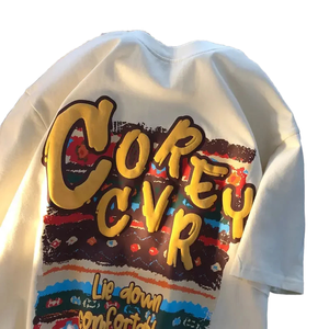T-shirt imprimé Corey Corey à manches courtes et coupe oversize pour homme, col rond décontracté en jersey de coton respirant avec logo au dos - Product Image 1