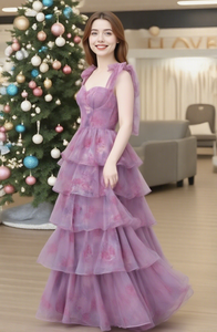 Romantique printemps et été <span class=keywords><strong>robe</strong></span> à licou florale sans manches hors de l'épaule à lacets en mousseline de soie longueur au sol avec taille naturelle - Product Image 3