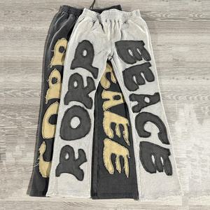 Ropa personalizada desgastada bordado parche logo hombres ácido lavado Flare pantalones de chándal Jogger pantalones para hombres - Product Image 3