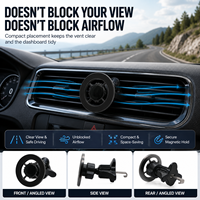 Support de téléphone magnétique à quatre bras creux pour grille d'aération de voiture, en alliage d'aluminium, avec crochet, double bouton, rotation stable à 360 degrés, hauteur réglable