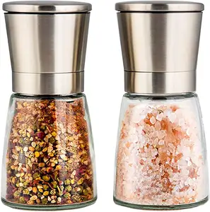 Moedor de sal e pimenta de aço inoxidável, moedor de cerâmica com jarra de vidro de aço inoxidável, moedor manual de especiarias, rosa