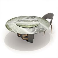 Table de salle à manger moderne de style italien en acier inoxydable avec pieds peu encombrants et plateau en marbre veiné de luxe, idéale pour appartements et hôtels