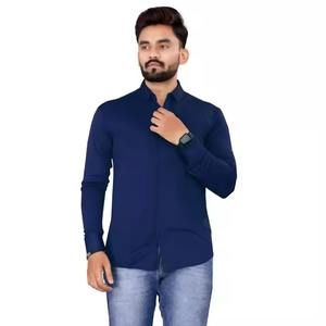 Nouvelle arrivée Chemise unie à manches longues pour homme Spandex extensible et respirant, disponible en différentes couleurs au prix de gros - Product Image 4