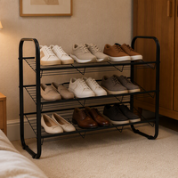 Étagère à chaussures empilable à 3 niveaux Étagère à chaussures empilable coudée Étagère de rangement de chaussures en maille métallique pour la maison