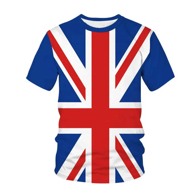 गुणवत्तापूर्ण 3डी प्रिंटेड नीली धारीदार ध्वज ब्रिटिश सिंपल कैज़ुअल कम बाजू वाली पुरुषों और महिलाओं की टी-शर्ट