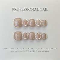 Design #245 de luxe court rond French Pearl ongles conseils personnalisés en gros couverture complète presse sur les ongles faits à la main pour les filles