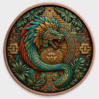 Pièces de monnaie en cuivre à haute relief 5 oz .999 Cuivre pur Pièce de monnaie aztèque Serpent à plumes ronde Impression UV colorée Pièces de monnaie en cuivre