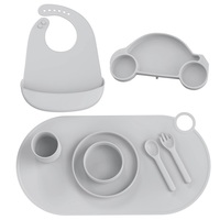 Ensemble d'alimentation pour bébé OEM ODM, non toxique, de qualité alimentaire, sans BPA, écologique, résistant au lave-vaisselle, avec bavoirs en silicone à compartiments, assiette et bol en forme d'ours