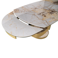 Table à manger extensible moderne de luxe avec plateau en pierre frittée ovale et base en acier doré, pour 6 à 8 personnes, meubles de salle à manger pour maison, villa, hôtel