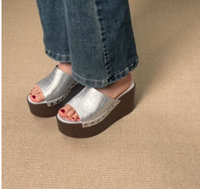 Sandales à talons compensés hauts pour femmes, style escarpins à enfiler, à plateforme épaisse et bout ouvert, élégantes et confortables, pour l'été et le quotidien