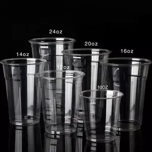 Tazas desechables con tapa plana para beber, vasos de plástico con forma de U, tapa redonda, logotipo personalizado