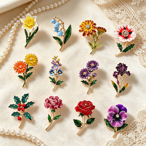 Lot de broches 3D en émail souple plaqué or, thème floral personnalisé, style rétro, pour décoration de vêtements et cadeaux - Product Image 1