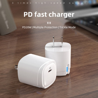 Chargeur mural rapide 20W PD Type-C avec sécurité OTP, multi-prises, indicateur LED de puissance pour téléphone portable et écouteurs