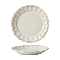 Assiette à dîner en céramique blanche de style européen vintage, bord festonné, pour mariage, événement, vaisselle écologique