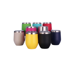 Powder Coating 12Oz Stainless Steel <b>Insulated</b> Vacuum <b>Wine</b> Glass Egg Shape Coffee Mugs <b>Tumbler</b> With Lid - Product Image 4