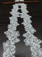Bordure en dentelle guipure tricotée écologique, motif floral papillon blanc, avec franges, pour robe de mariée, textile de maison, couture et artisanat