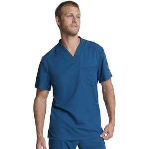 Women Navy <b>Blue</b> <b>Scrub</b> Set Short Sleeve V-Neck Top With Cargo Pants Hospital Uniforms Cotton Polyester Woven Fabric - Product Image 1