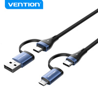Cable Vention 4 en 1 USB 2.0 A a C y Micro-B, cable de carga USB C de 5A, tipo aleación de aluminio