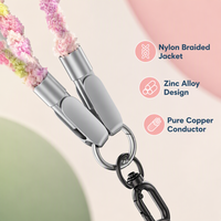 Kabel Pengisian Cepat Dual Type-C PD 60W, Kabel Data 2-in-1 Lepas Pasang Model Gelang Tali Ponsel, Anyaman Mewah Anti-jatuh untuk Smartphone