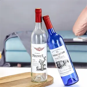 핫 세일 투명 유리 레드 와인 병 코르크/나사 탑 와인 잔 병 빈 와인 병