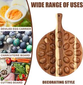 Vassoio per uova alla diavola 24 fori, vassoio per uova con diavolo in legno di Acacia reversibile, salumi rotondi spessi piatti per uova alla diavola - Product Image 6