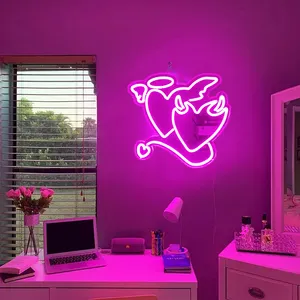 Dấu Hiệu Neon Màu Hồng Thiên Thần Và Trái Tim Quỷ Trong Nhà Dấu Hiệu Neon