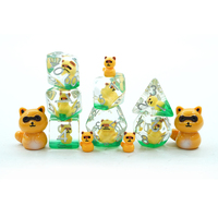 Set Dadu Dnd Polihedral 16mm Kustom Pabrik, Bentuk Bayi Rakun Lucu, Set Dadu Resin Tepi Lembut