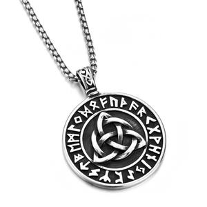 Men's Hip Hop Titanium Steel Pendant <b>Necklace</b> with Viking Symbol <b>Celtic</b> Knot Triquetra New Disk Charm Stainless Steel Jewelry - Product Image 2