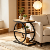 Table basse multifonctionnelle à trois niveaux avec rangement pour petits espaces, structure en métal moderne, plateau en MDF, meubles pour la maison
