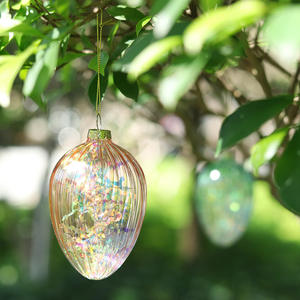 Décoration de Pâques Ornement suspendu Oeuf en verre transparent avec fleurs Fournitures de vacances Idée cadeau - Product Image 4