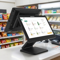 HBAPOS - Sistema de Punto de Venta para Supermercados, Pantalla Dual de 15.6 Pulgadas, Terminal POS con Pantalla Táctil, Sistema POS con Windows