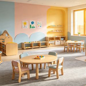 Ensemble de meubles préscolaires Kainice Montessori écologiques, durables, sûrs, rembourrés et doux, table et <span class=keywords><strong>chaise</strong></span> pour enfants en bois massif, certifié QC - Product Image 1
