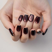 10 faux ongles courts en acrylique faits à la main, motif circulaire style français, effet œil de chat, pré-dessinés, à presser, haute qualité CE