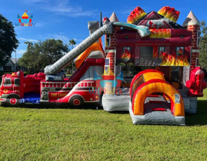 บ้านเป่าลมรูปกู้ภัยไฟไหม้พร้อมสไลด์ปราสาทกระโดดสำหรับกิจกรรมกลางแจ้งและสวนสนุก - Product Image 2