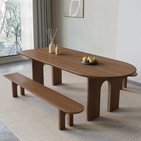 Îlot rectangulaire asymétrique intégré Table à manger moderne en bois massif Chaise de bureau semi-circulaire/ovale pour la maison Fixation murale