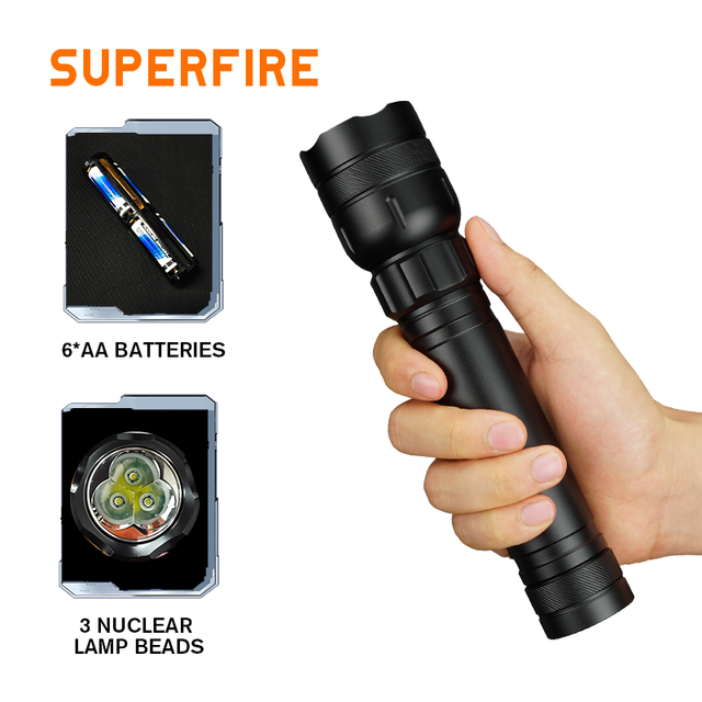Dry Battery 3pcs Lamp Beads Flashlight Ultra Bright 1000+ Lumens Water Resistant Aluminum Flashlight  for Outdoors