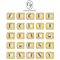 Bracelet Modulaire Italien en Acier Inoxydable avec Chaîne Élastique, Fond Doré, Lettres Bleues Diamantées, DIY