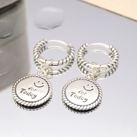 Boucles d'oreilles pendantes en argent style coréen, motif visage souriant, en argent S925, pour femme, avec traitement oxydé
