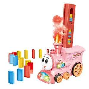 新款60支彩色多米诺骨牌游戏儿童电动多米诺火车，带灯光和音乐玩具套装