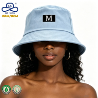 Sombrero de Pescador Personalizado con Logotipo, Color Azul Claro, Algodón Lavado, Estilo Casual, para Uso Diario, Ajustable, con Bolsillo, Unisex