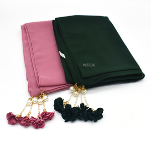 Qualité supérieure Femmes Hijab Perle Solide Floral Gland Élégant Rose Chaîne Lisse Respirant En Mousseline De Soie Polyester Ethnique - Product Image 3